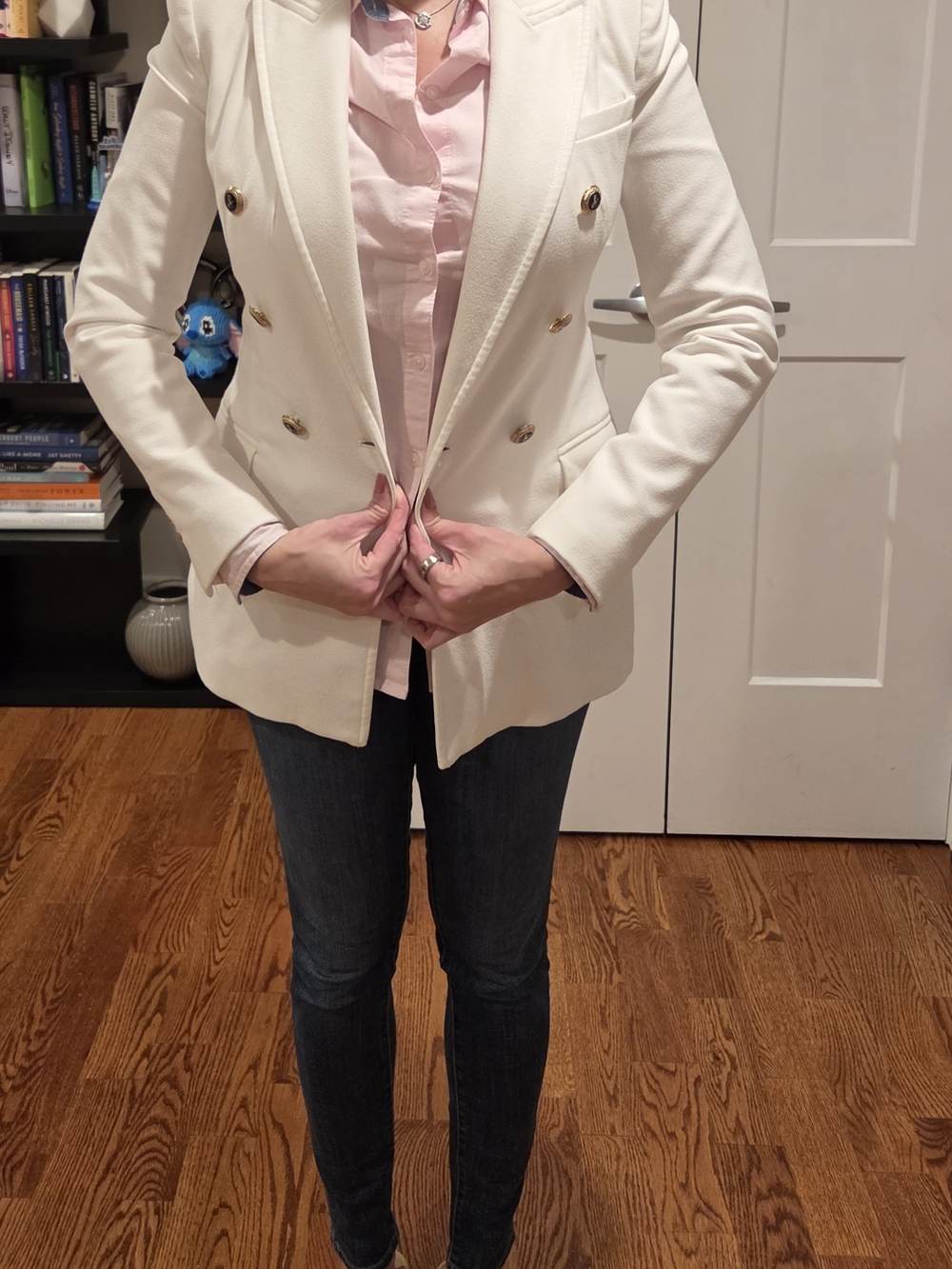 Zara Cream Double-Breasted Blazer with Gold Buttons